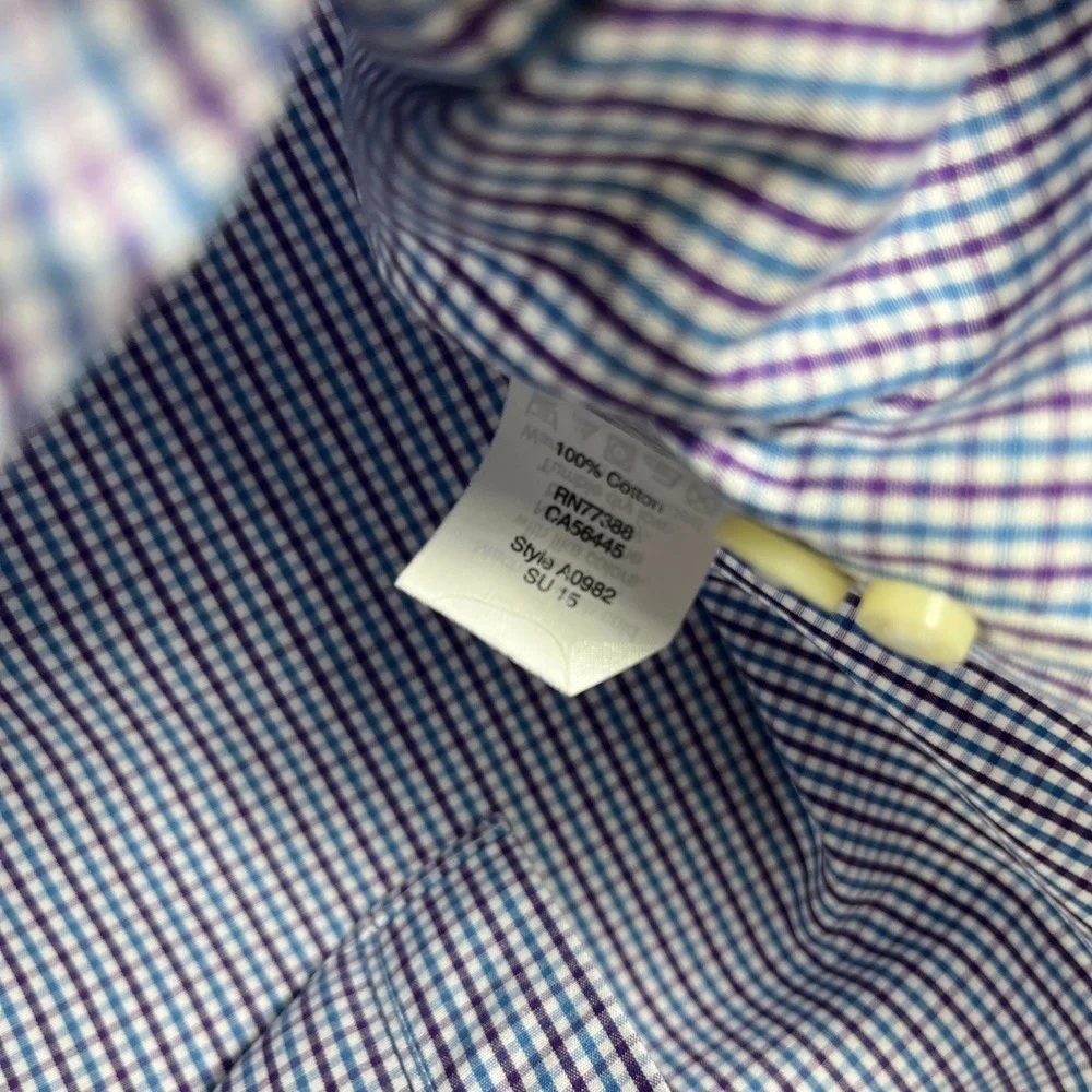 J Crew Thompson Wrinkle Free Gingham Button Down Shirt XL Blue‎ Plaid